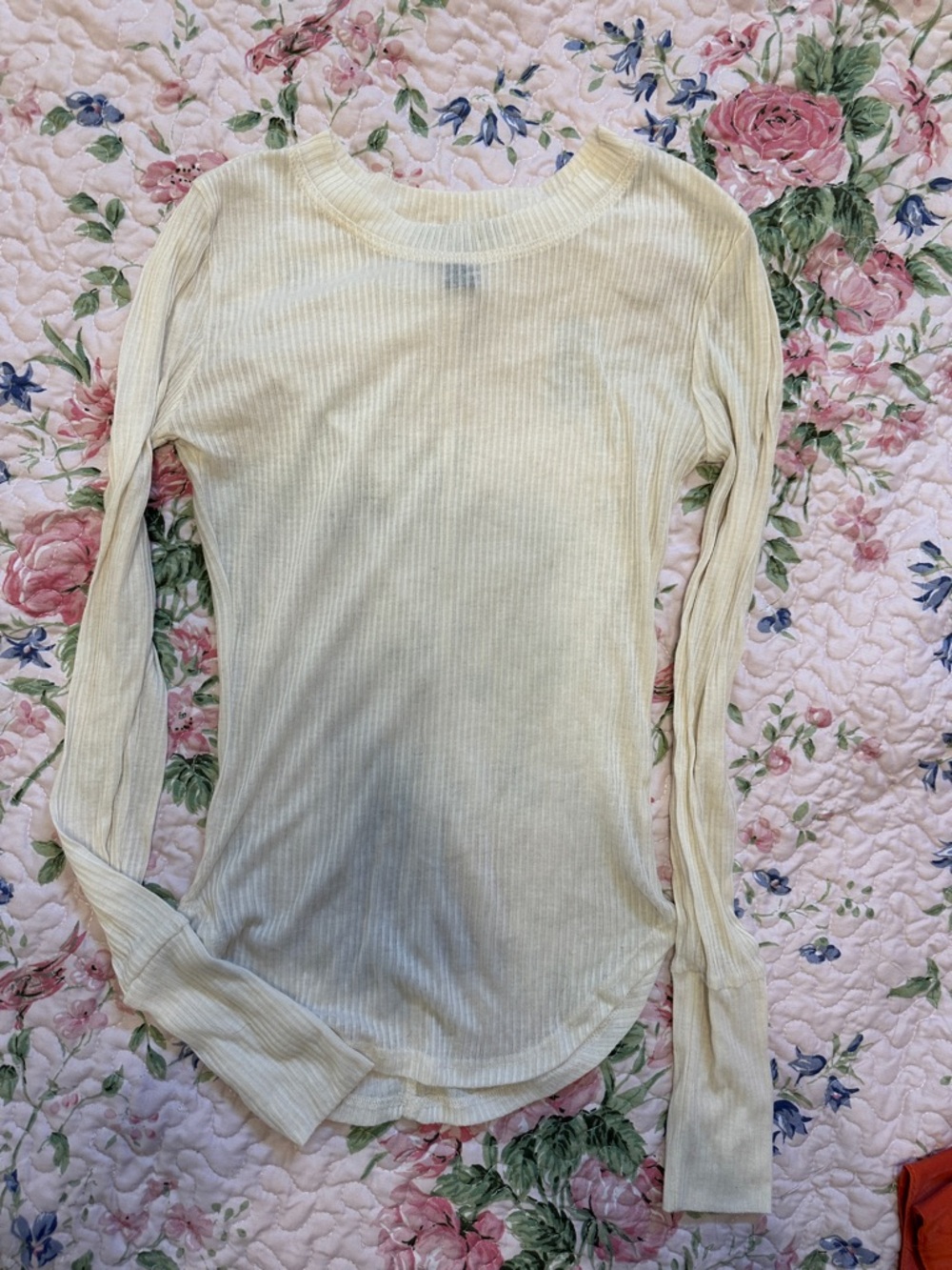 Forever 21 Cream Ribbed Long-Sleeve Scoop Neck Top